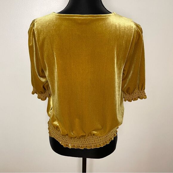Madewell Smocked Crossover Top Velvet Shirt Blouse Egyptian Gold New Size Small - Picture 4 of 12